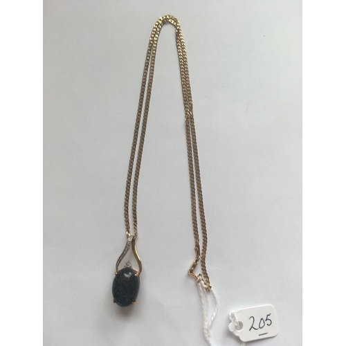 205 - A dark opal & diamond pendant in 9ct mount on 9ct chain 8.5g inc