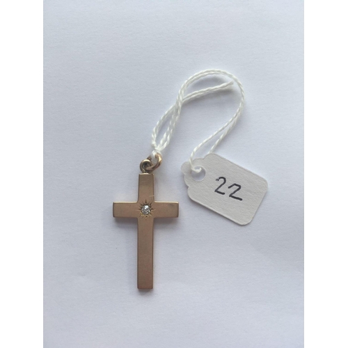 22 - A VICTORIAN PENDANT CROSS SET WITH A DIAMOND B HAM 1897 15CT GOLD