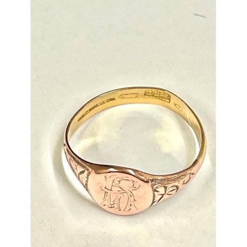 245 - A two colour gold signet ring 22ct gold  size O    2.6 gms