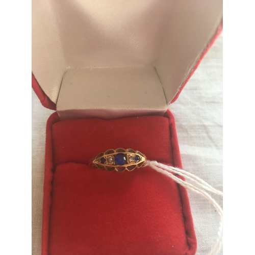 246 - A five stone sapphire and diamond ring 18ct gold size P   2.5 gms