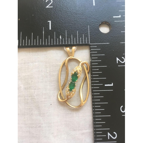 248 - A emerald and diamond drop pendant 18ct gold    4 gms