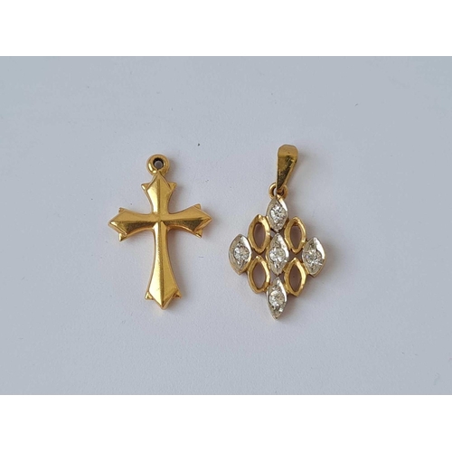 278 - A 14ct gold cross tested together with a 9ct white stone pendant