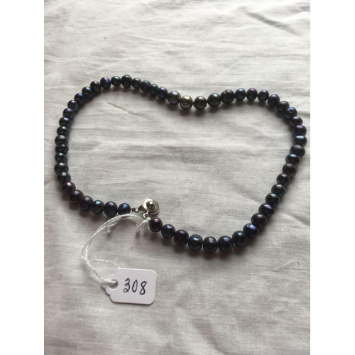 308 - A string of black cultured pearls