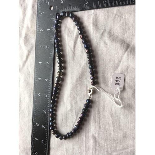 308 - A string of black cultured pearls