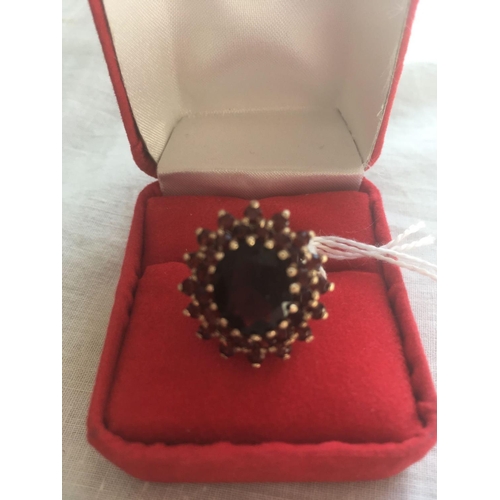 312 - A large garnet cluster ring 9ct size O   7.3 gms