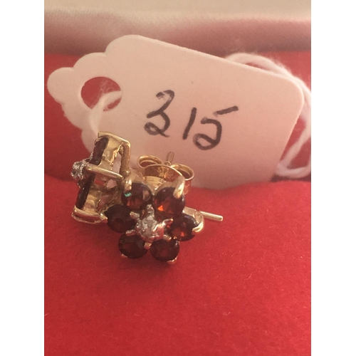 315 - A pair of garnet cluster earrings 9ct