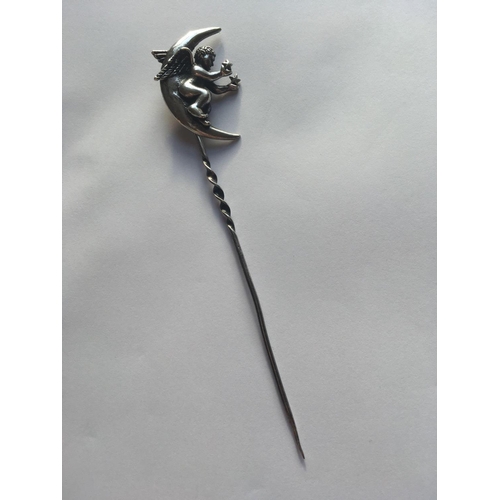 327 - Antique silver cherub hat pin