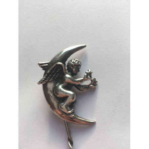 327 - Antique silver cherub hat pin