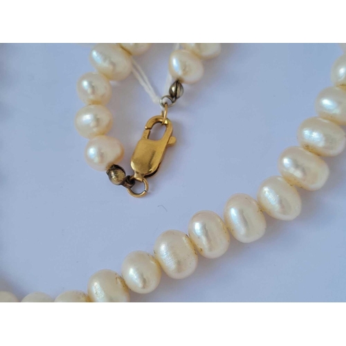 392 - A peal necklace with 21ct gold clasp