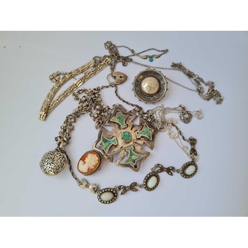 398 - A Victorian target brooch silver chains etc.