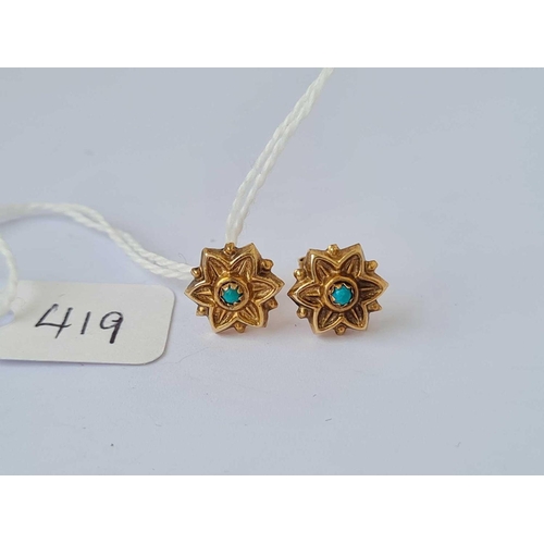 419 - A pretty pair turquoise ear studs 9ct