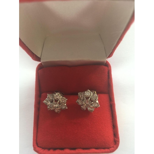 429 - A PAIR OF DIAMOND CLUSTER EARRINGS TOTAL DIAMOND WEIGHT 3.10 CTS APPROX IN 18CT WHITE GOLD WITH PLAT... 