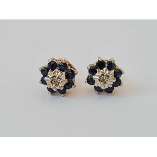 47 - A pair of diamond and sapphire cluster earrings 9ct   2.2 gms