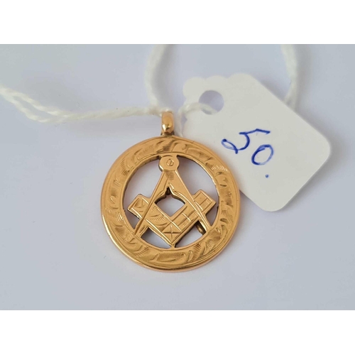 50 - A rose gold masonic pendant 9ct   3.5 gms