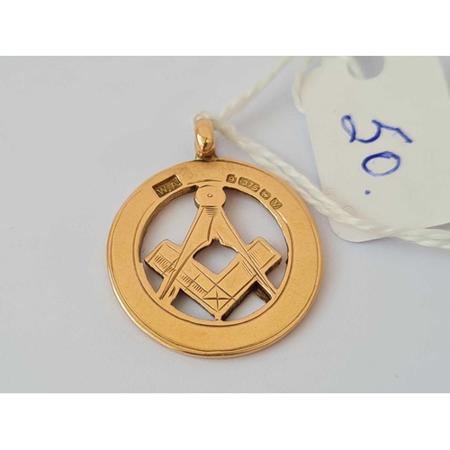 50 - A rose gold masonic pendant 9ct   3.5 gms