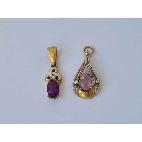 516 - Two amethyst and diamond pendant 9ct    1.7 gms