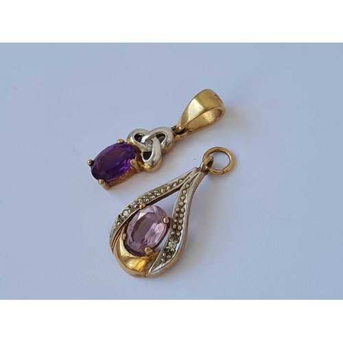 516 - Two amethyst and diamond pendant 9ct    1.7 gms