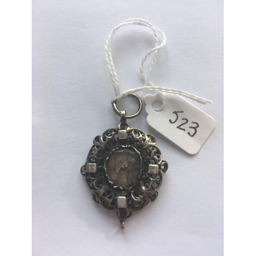 523 - A 18th century memorial silver pendant with a painted miniature scene to each side one poss of King ... 