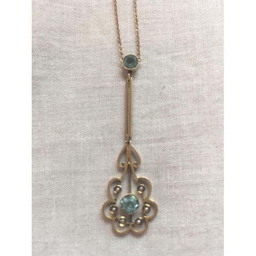 55 - A Edwardian aquamarine and pearl pendant 9ct