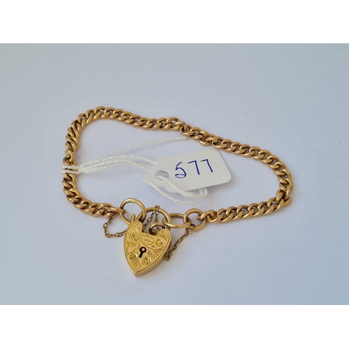 577 - A bracelet with engraved heart shaped padlock 9ct   10gms