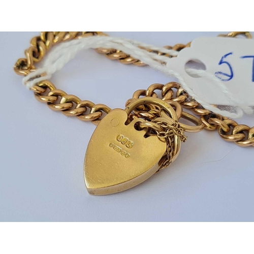 577 - A bracelet with engraved heart shaped padlock 9ct   10gms