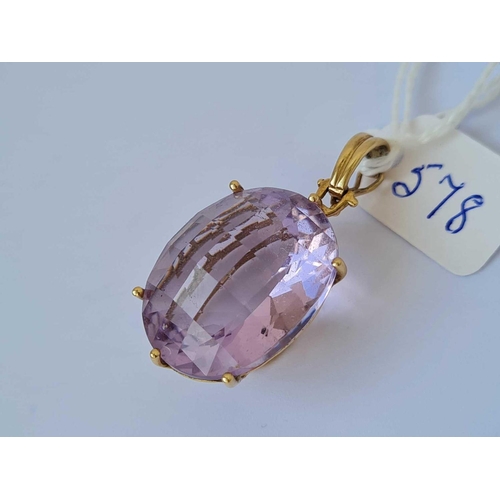 578 - A large amethyst pendant 9ct   8.7 gms