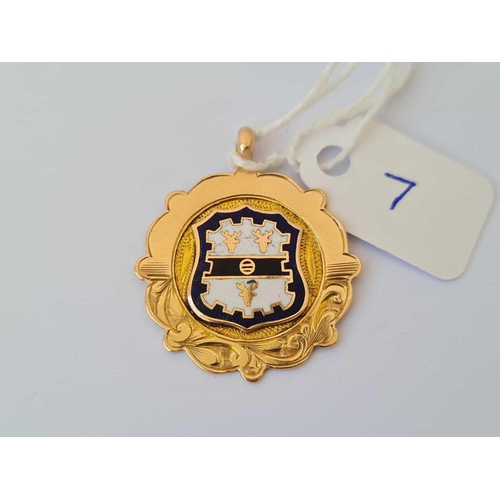 7 - A rose gold and enamel fob medallion 9ct  4.3 gms