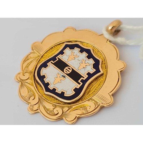 7 - A rose gold and enamel fob medallion 9ct  4.3 gms