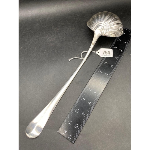 754 - An early George III bottom marked soup ladle with shell shaped bowl, London 1764 by T&W Chawner, 190... 