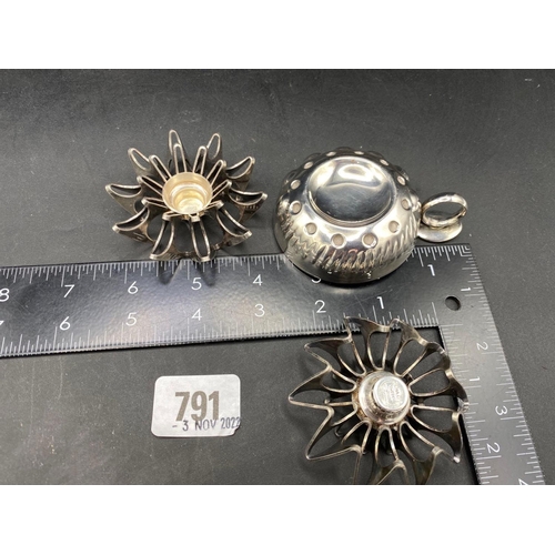 791 - Two stylish Swedish candle holders and also a plated wine taster