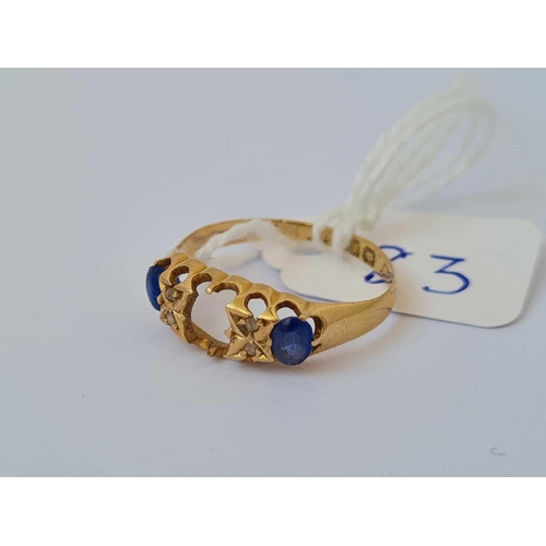 83 - A antique sapphire and diamond ring Chester 18ct gold    1.7 gms   AF