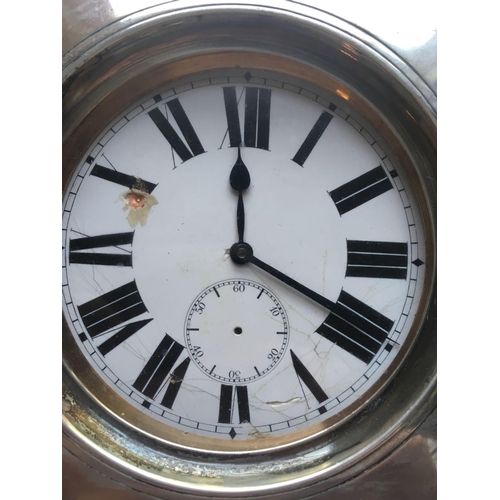 940 - A large continental silver clock cased containing a Goliath pocket watch (seconds dial missing)