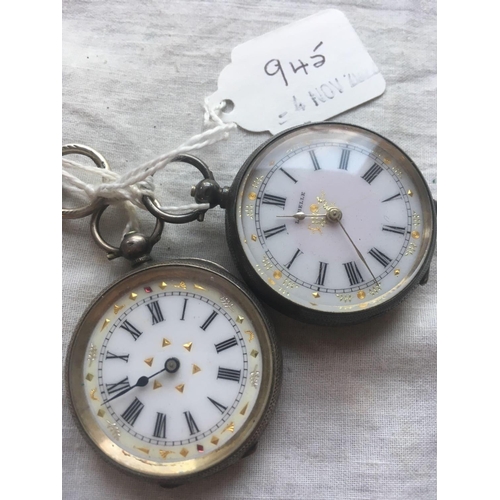 945 - Three ladies silver fob watches