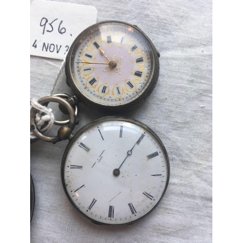 956 - A gents silver pocket watch one midi size pocket watch and one fob watch