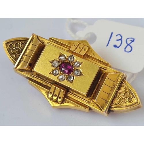 138 - A brooch with ruby and diamonds 15ct gold   6.4 gms