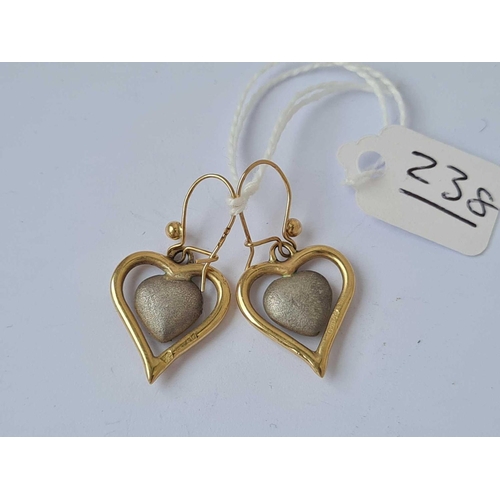 238 - A pair of 9ct heart mobile earrings   6.6 gms