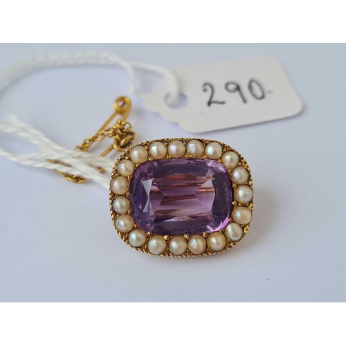 290 - A gold pearl and amethyst brooch