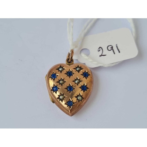 291 - A pearl and blue stone heart locket   4 gms