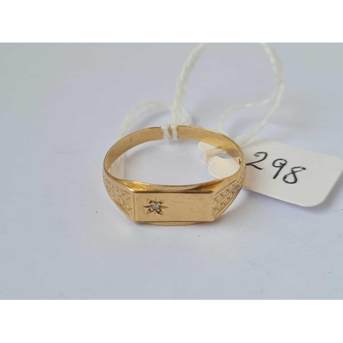 298 - A oblong and diamond signet ring 9ct size X   2.4 gms