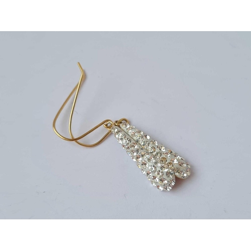 355 - A pair of gold white stone drop earrings