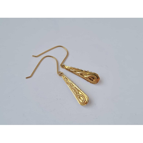 355 - A pair of gold white stone drop earrings