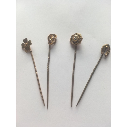 367 - Four 15ct gold stick pins 4.8g