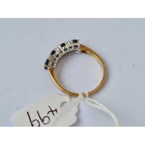 499 - A sapphire and diamond half hoop ring 9ct size O    2.2 gms