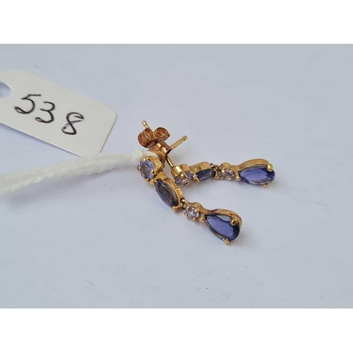 538 - A pair of four stone drop earrings 9ct