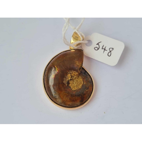 548 - A fossil pendant 9ct   13 gms