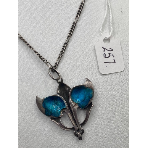 257 - A art nouveau silver and enamel pendant and chain