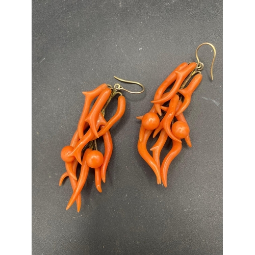 258 - A PAIR OF VICTORIAN LARGE CORAL EARRINGS