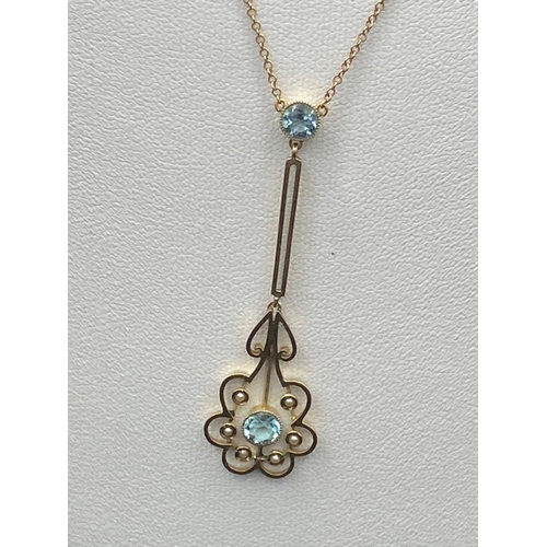 55 - A Edwardian aquamarine and pearl pendant 9ct