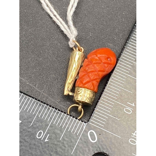 59 - A Victorian carved coral and gold snake clasp