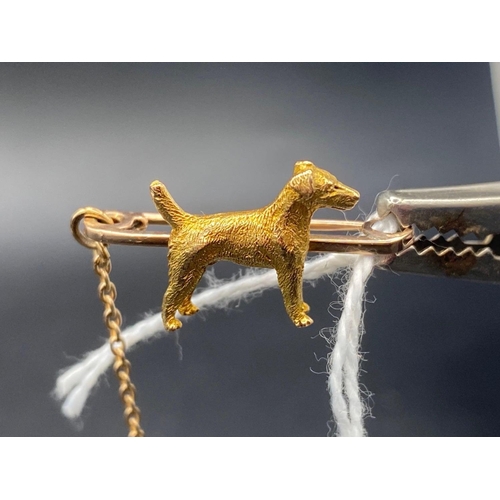 60 - A Edwardian high carat gold fox terrier brooch on 9ct pin   3.4 gms